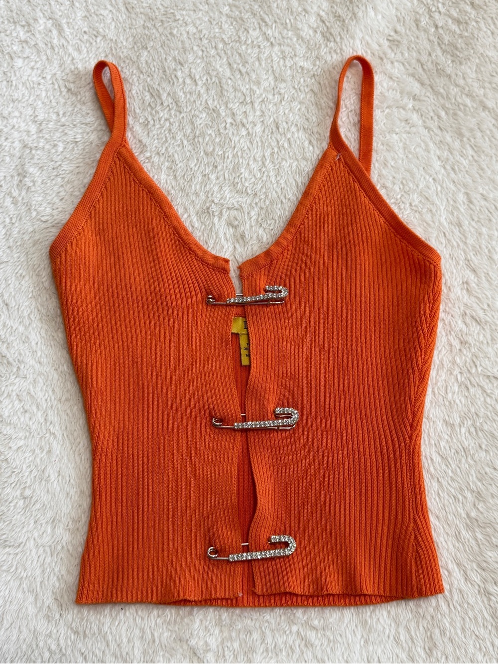 Daisy Orange Ribbed Camisole Rhinestone Safety Pin Small
